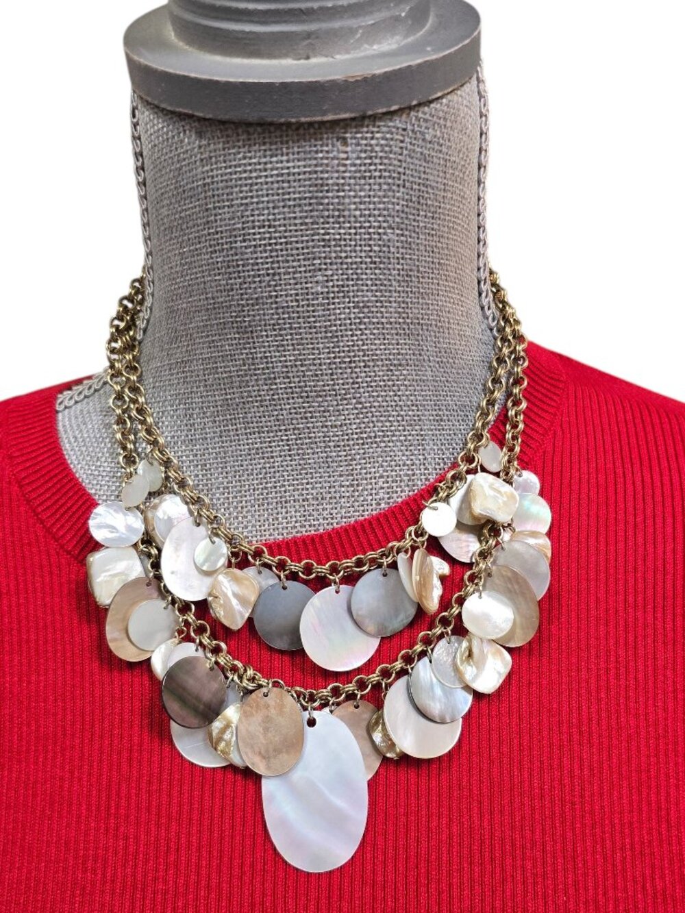 Women's Trendy Double Layered Gold Tone Shell Charm Necklace